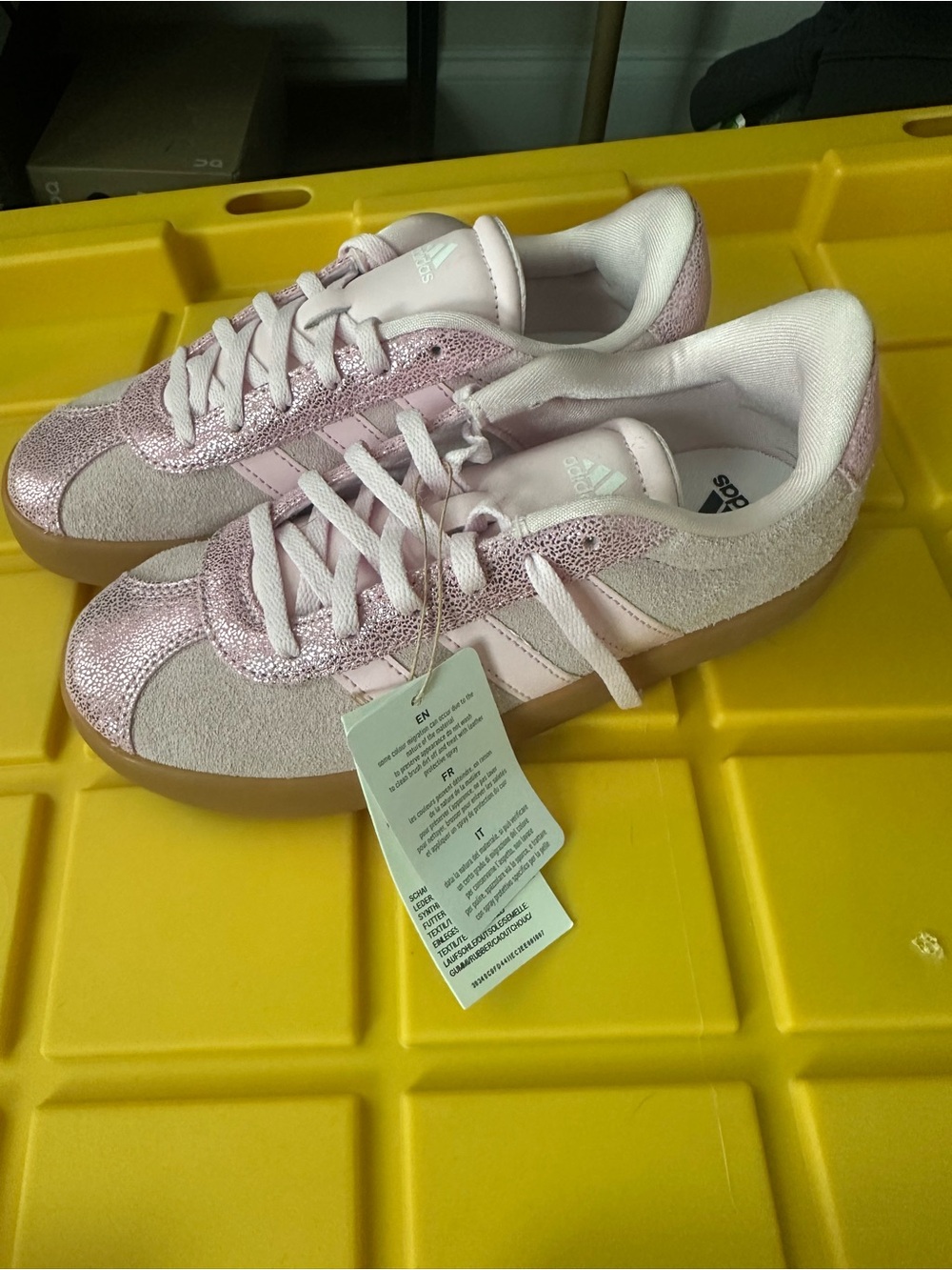 adidas Girls VL court 3.0 Light Pink Metallic & Suede Sneakers